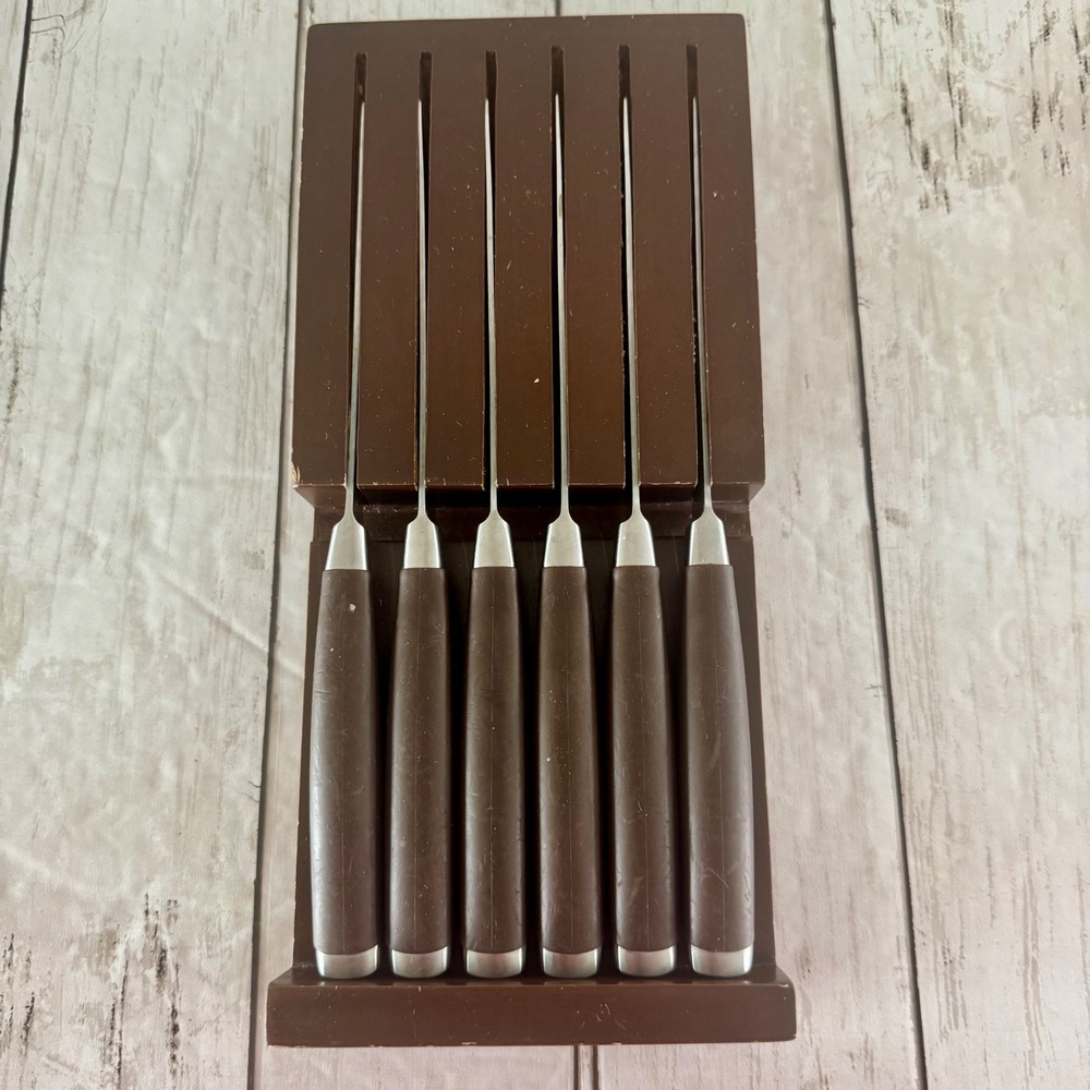 Fiesta 6 Piece Steak Knife Set with Wood Block Chocolate Brown Stainless Steel
